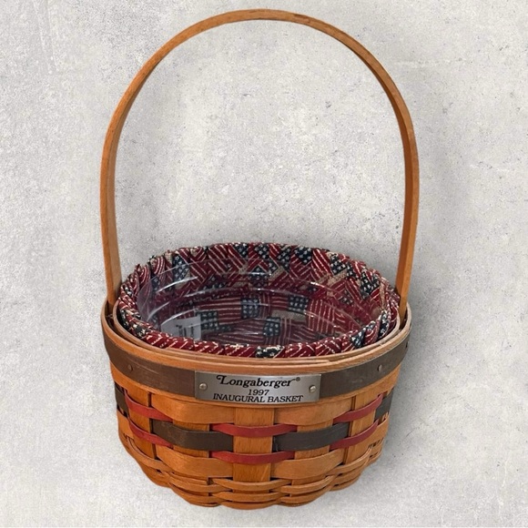 Longaberger 1997 Inaugural Basket American with Flag Fabric Liner & Protector - Picture 1 of 4